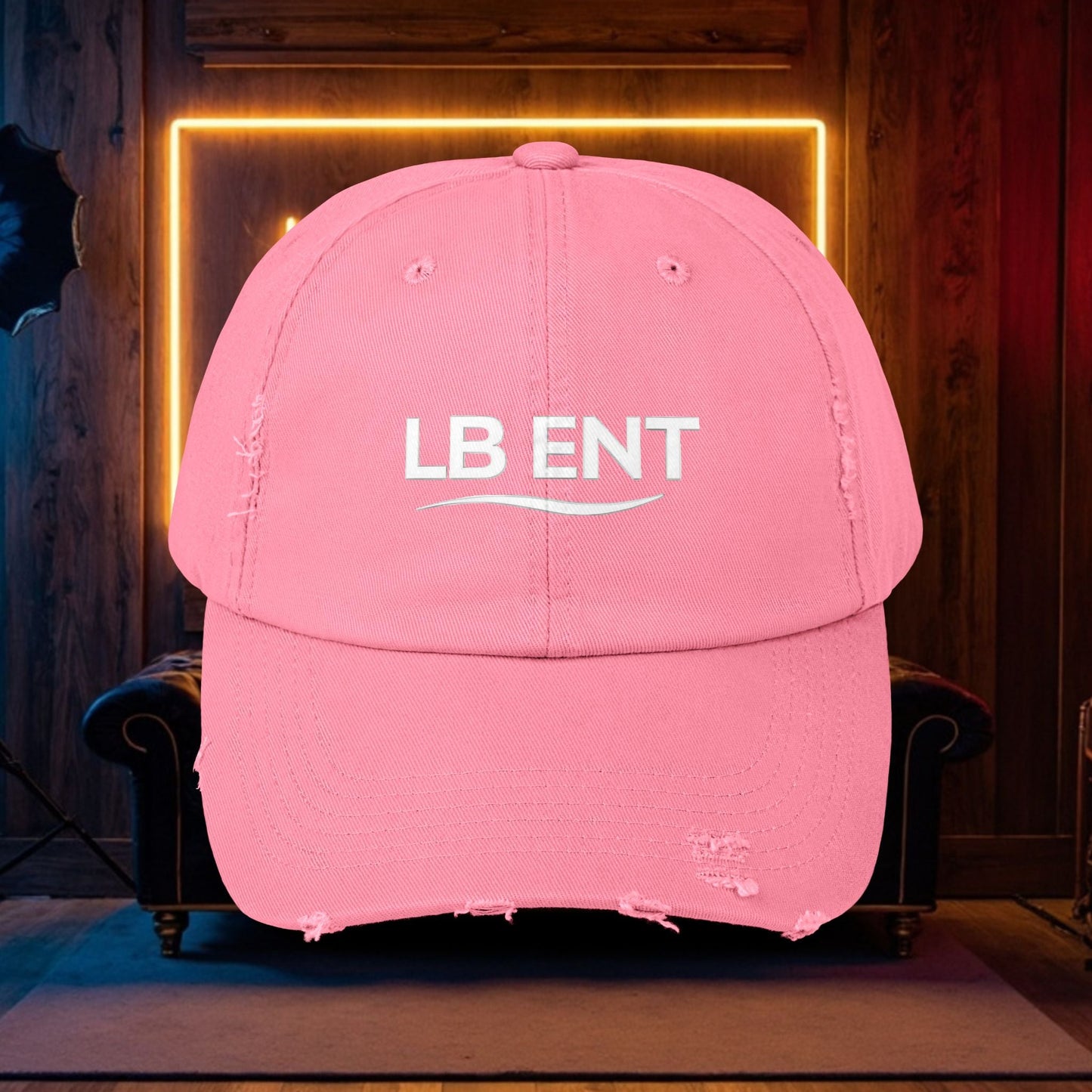 Unisex Distressed Cap with LB ENT Logo, Vintage Style Hat - The Lock Box