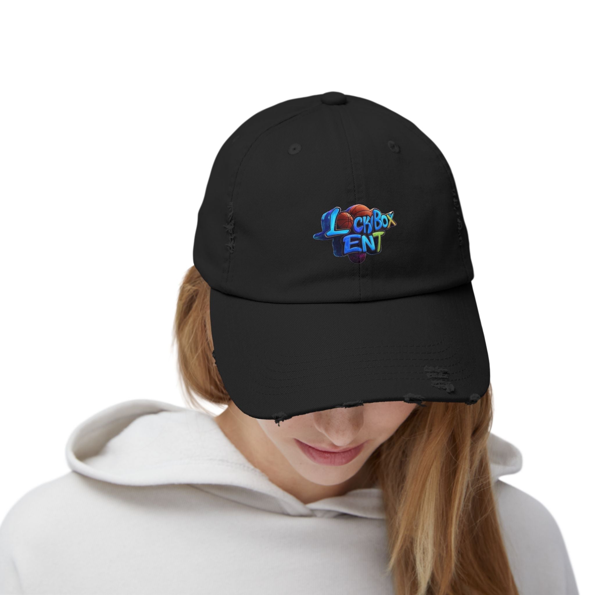 Distressed Baseball Cap — Colorful 'Lexybox Ent' Logo - The Lock Box