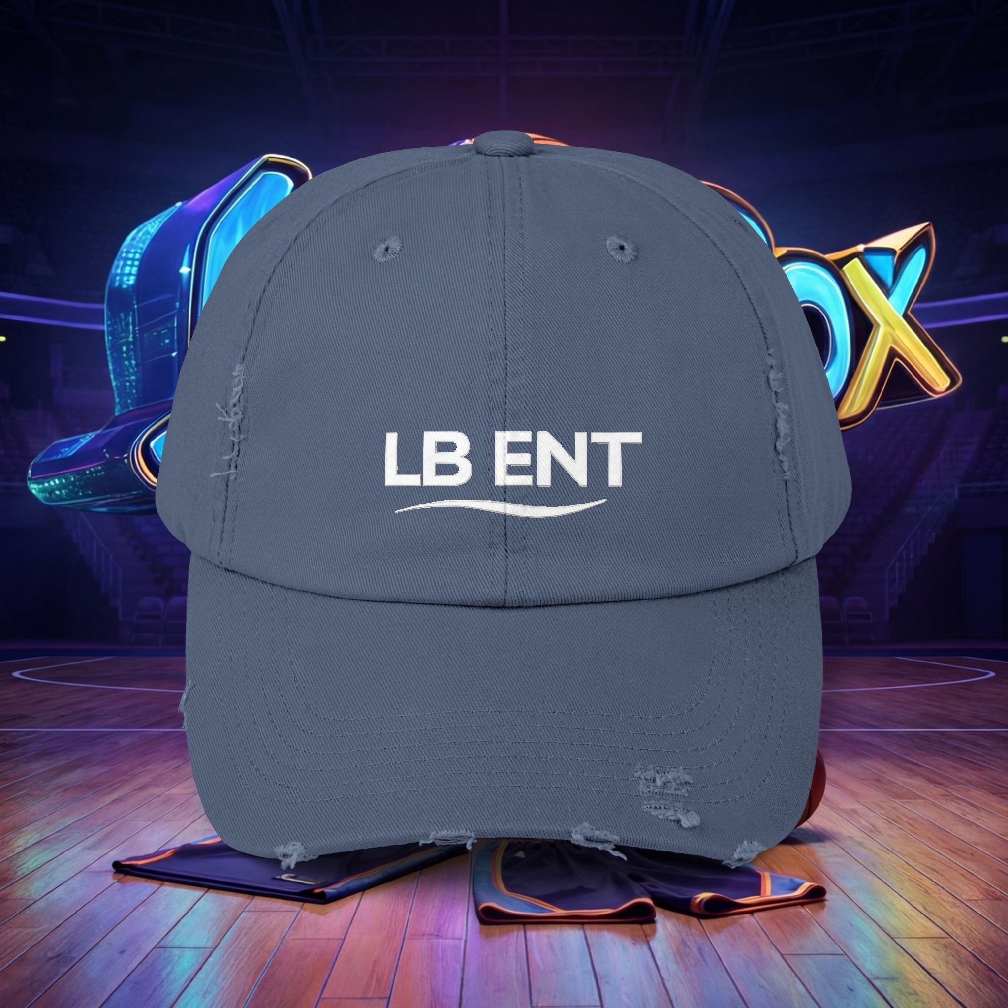 Unisex Distressed Cap with LB ENT Logo, Vintage Style Hat - The Lock Box