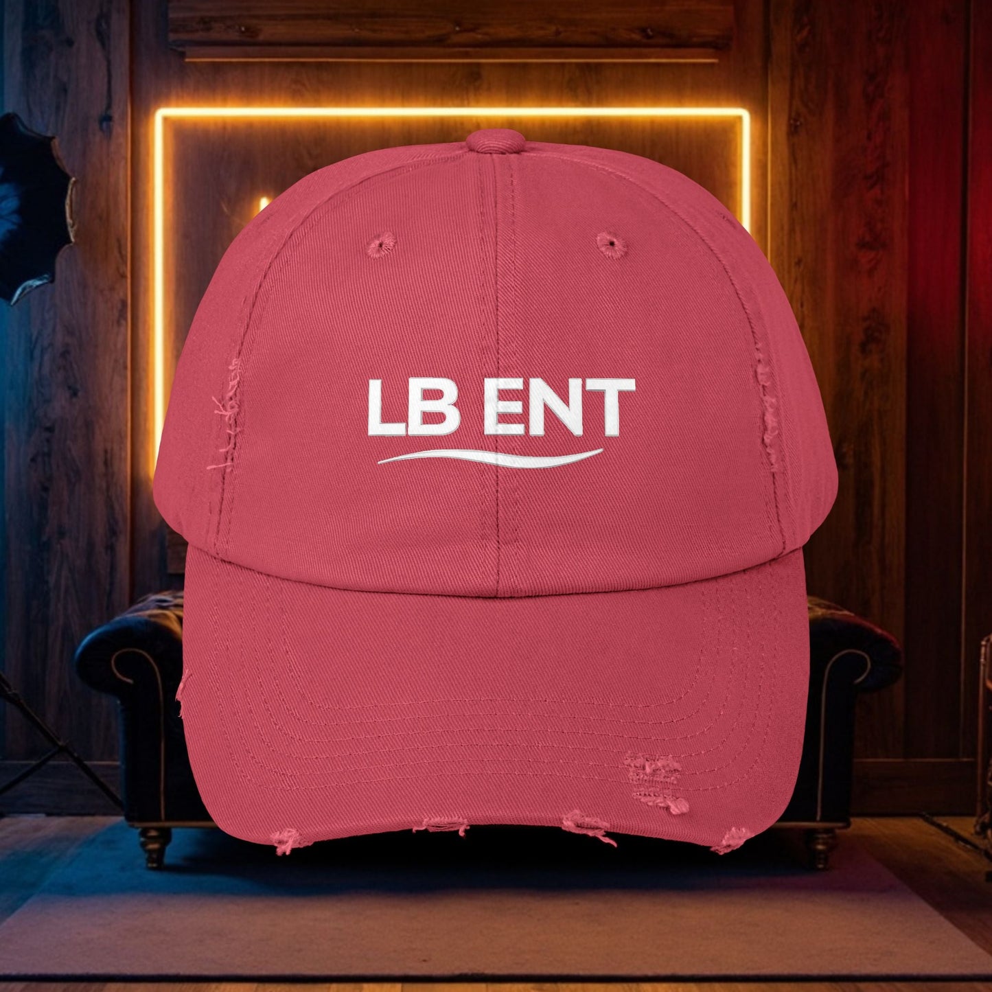 Unisex Distressed Cap with LB ENT Logo, Vintage Style Hat - The Lock Box