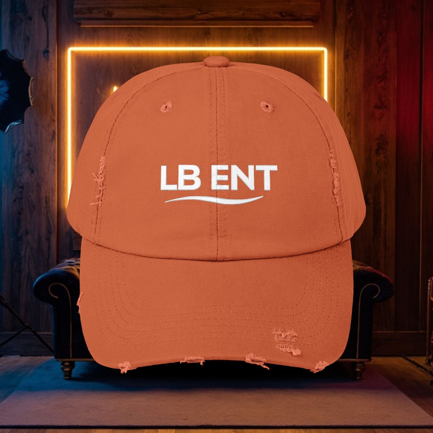 Unisex Distressed Cap with LB ENT Logo, Vintage Style Hat - The Lock Box