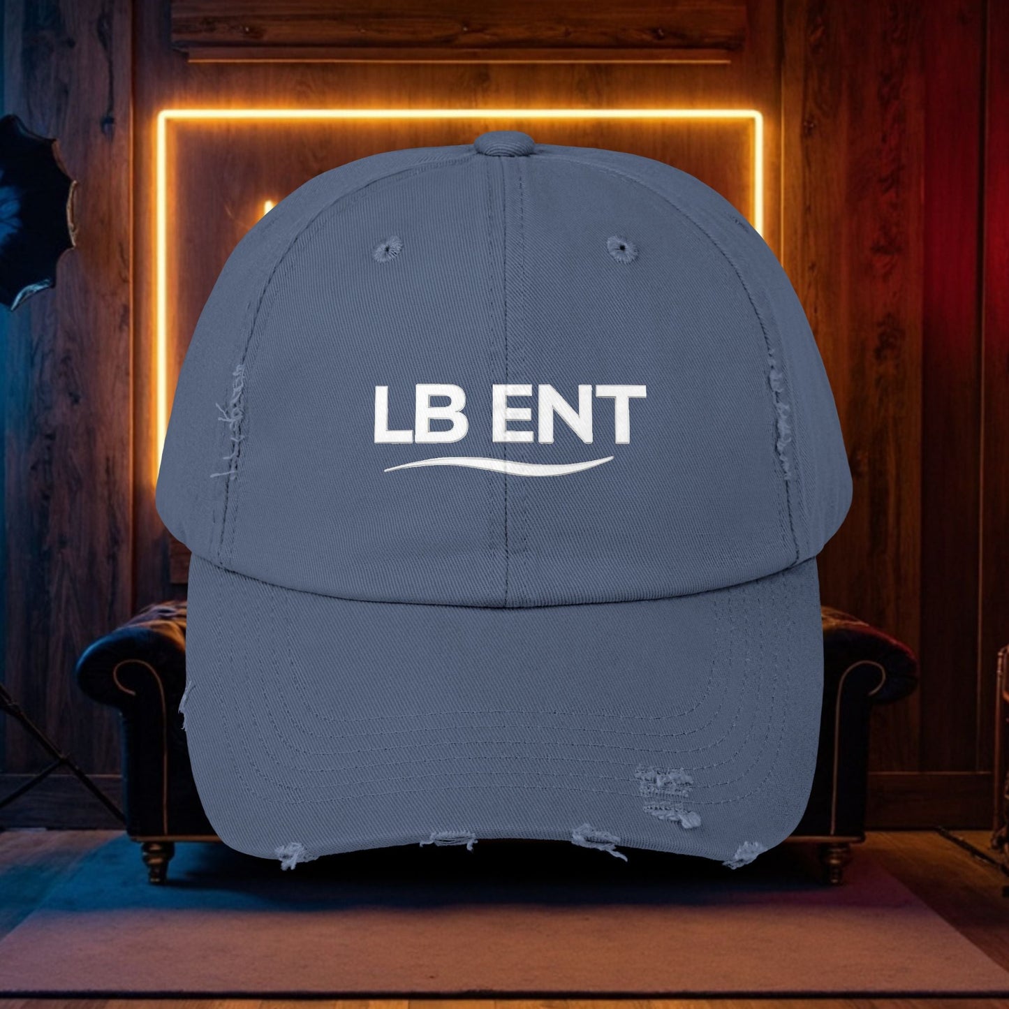 Unisex Distressed Cap with LB ENT Logo, Vintage Style Hat - The Lock Box
