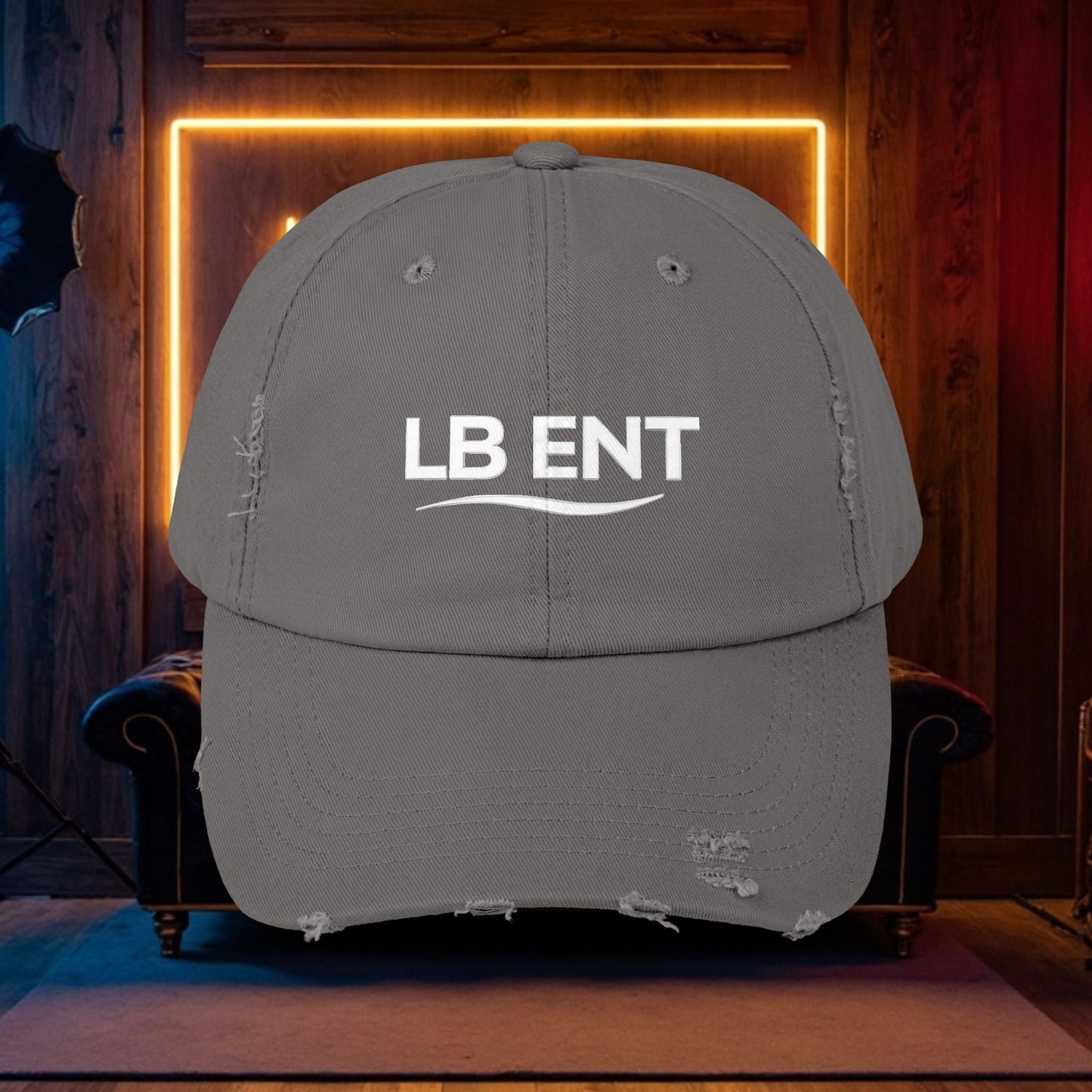 Unisex Distressed Cap with LB ENT Logo, Vintage Style Hat - The Lock Box