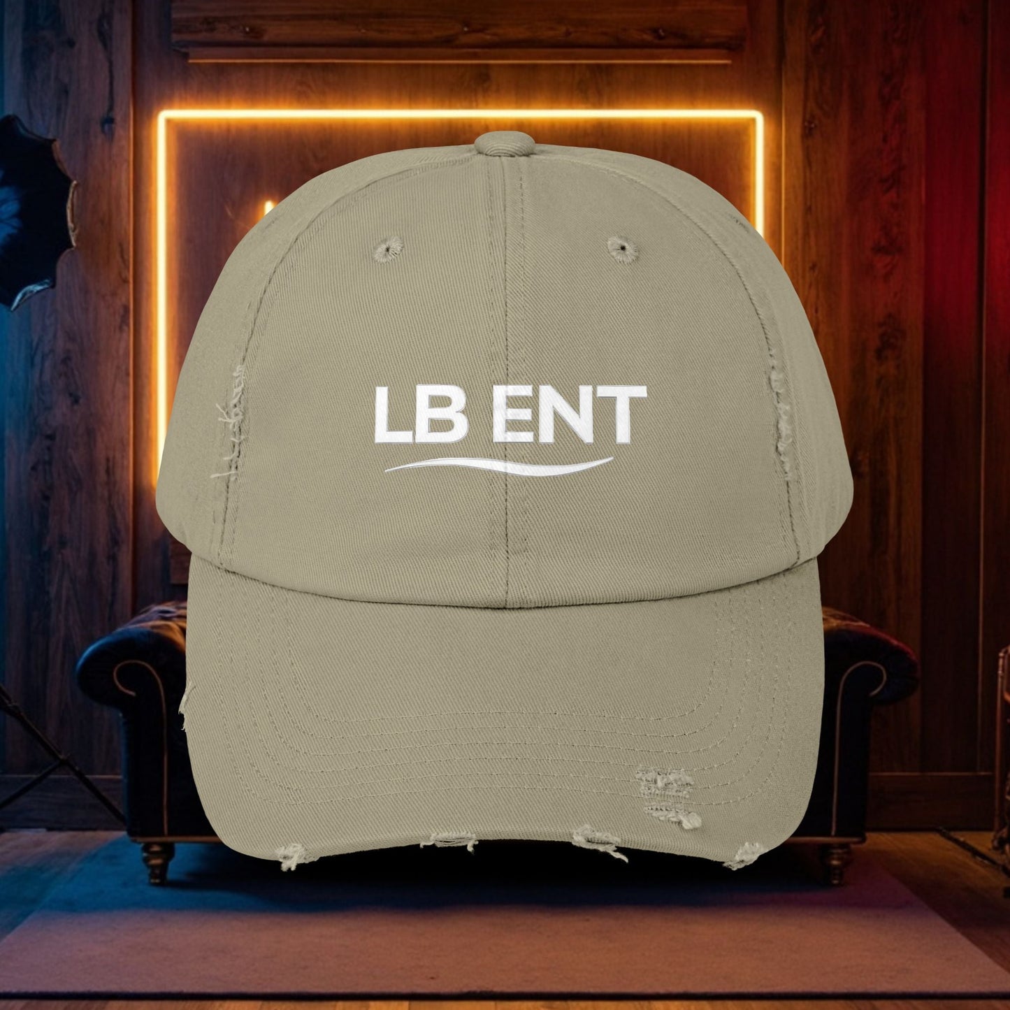 Unisex Distressed Cap with LB ENT Logo, Vintage Style Hat - The Lock Box