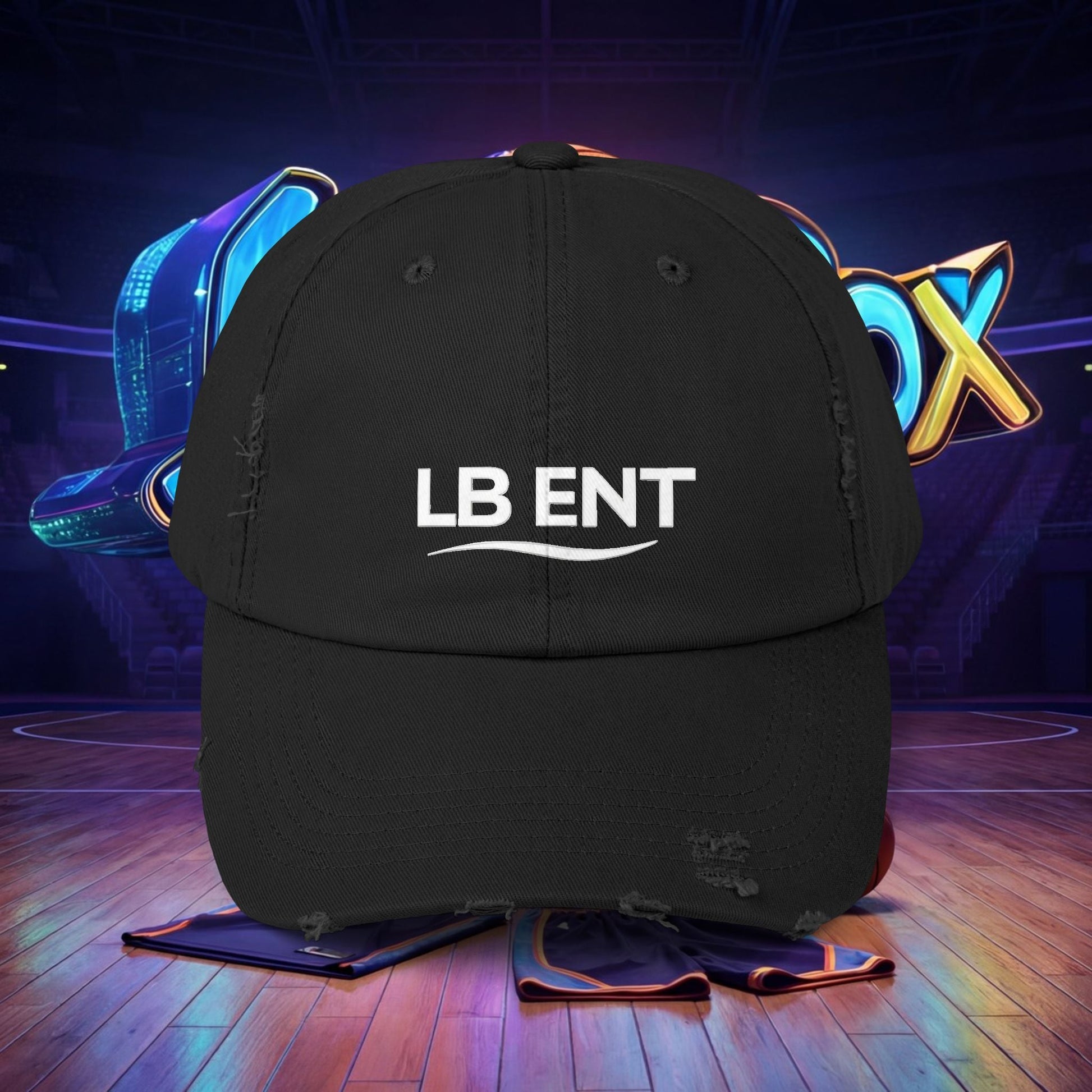 Unisex Distressed Cap with LB ENT Logo, Vintage Style Hat - The Lock Box