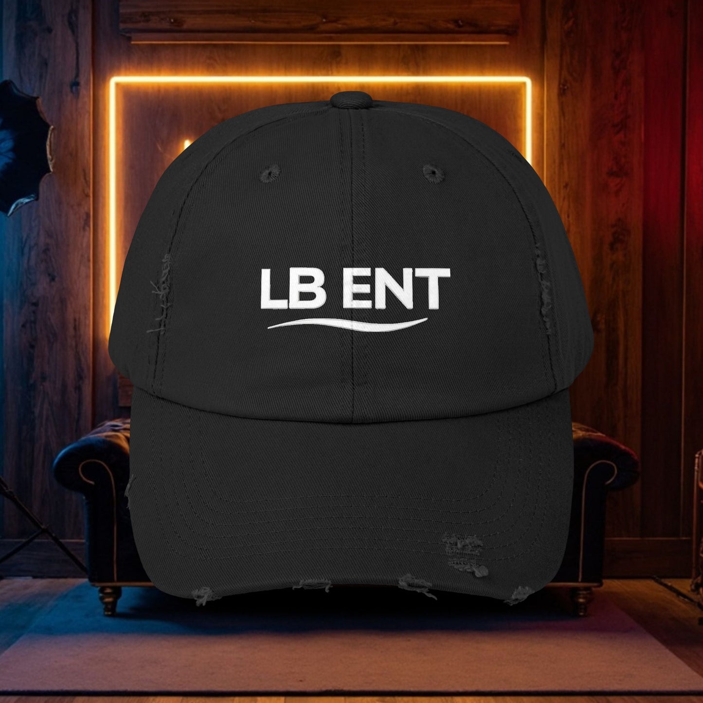 Unisex Distressed Cap with LB ENT Logo, Vintage Style Hat - The Lock Box