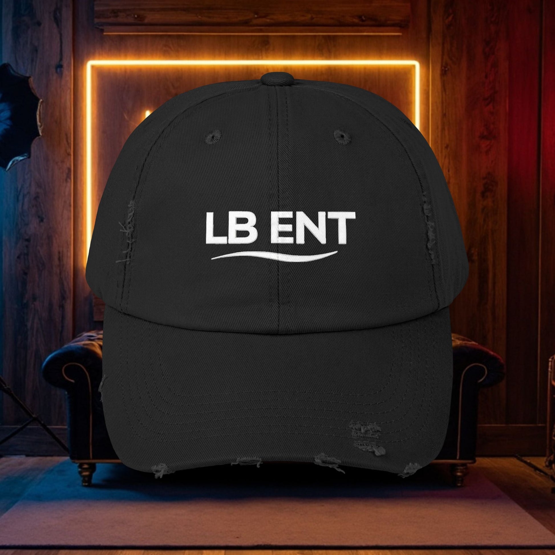 Unisex Distressed Cap with LB ENT Logo, Vintage Style Hat - The Lock Box